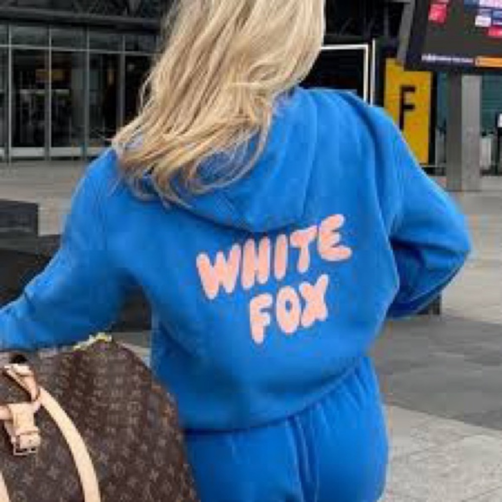 White Fox Boutique NWT Gorgeous Blue Hoodie with Pink Logo